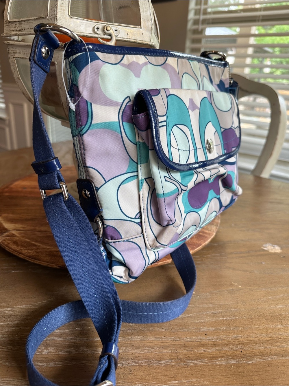 Coach Geometric Print Crossbody in Teal, Purple & Navy - Picture 4 of 11